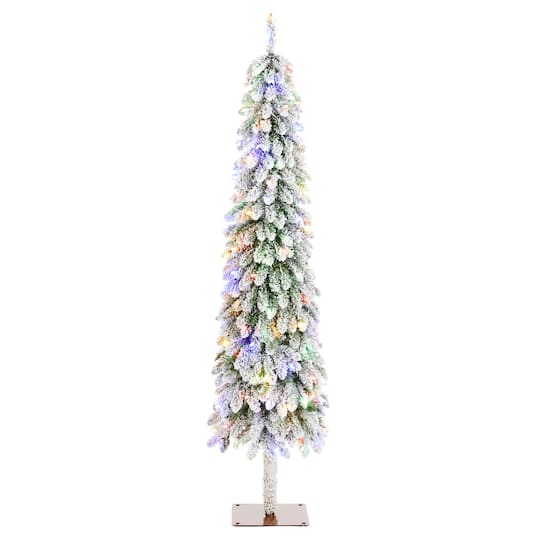 Glitzhome® 6ft Pre-Lit Flocked Artificial Christmas Tree, Warm White Lights